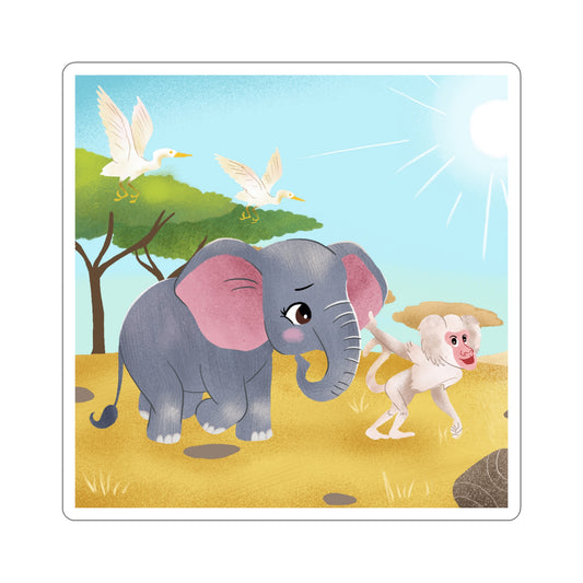 Stickers of Amara with Babu the Baboon, Nuru, and Zuri the Egrets in the Serengeti | Die-Cut Water-resistant Stickers | Outdoor and Indoor Stickers