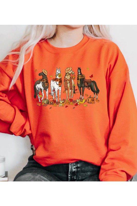 Horses in the Fall time Unisex Fleece Sweatshirt