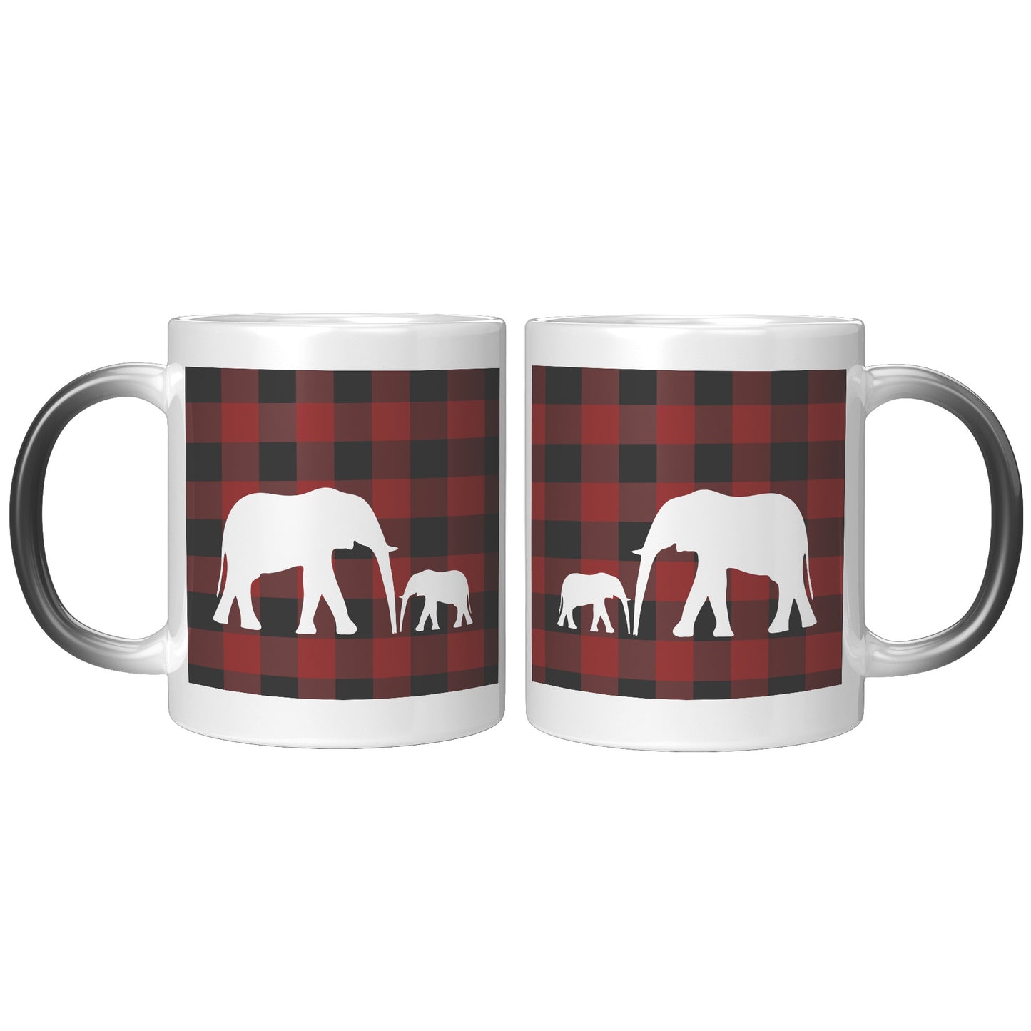 11oz Magic Mug | BLACK Color Changing Red Buffalo Print with White Elephants Mug
