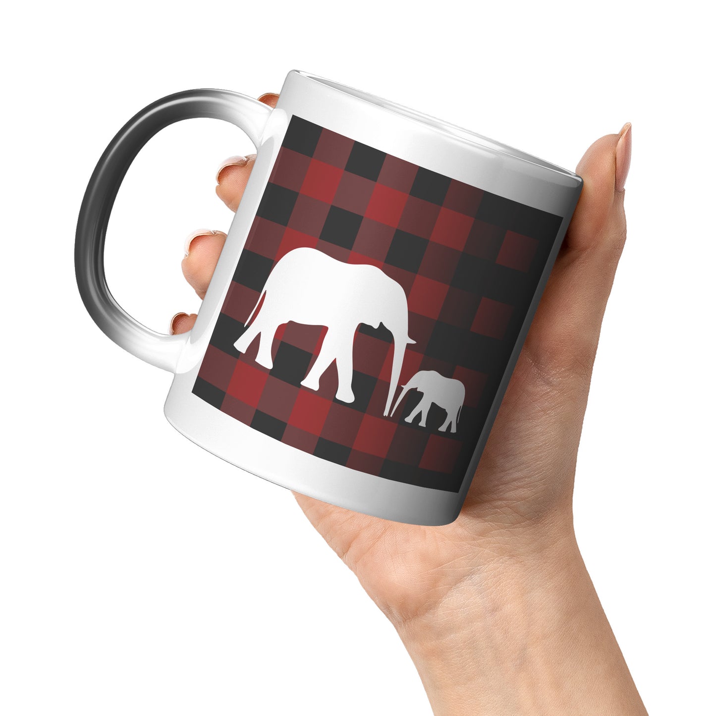 11oz Magic Mug | BLACK Color Changing Red Buffalo Print with White Elephants Mug