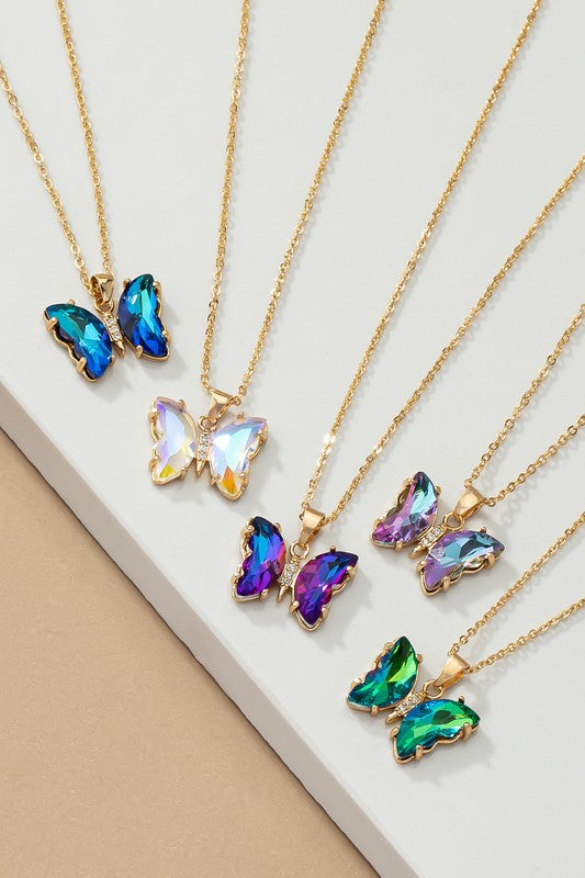 Aurora Borealis crystal butterfly pendant necklace