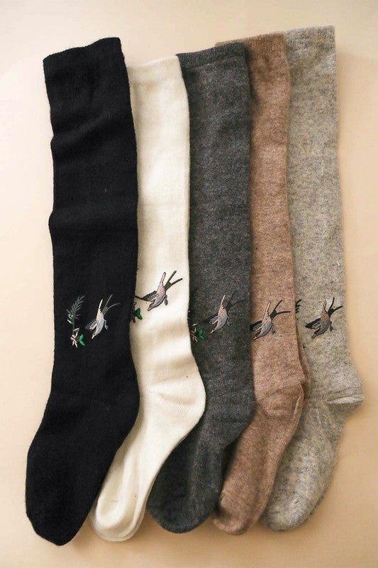Cozy Hummingbird Wool Knee High Socks