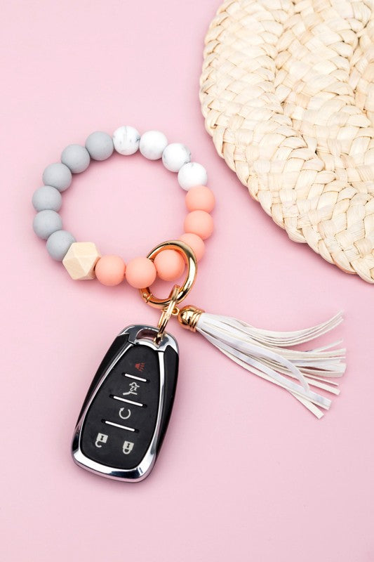 Trendy Silicone Color Block Key Ring Bracelet | Stylish and Functional Accessory