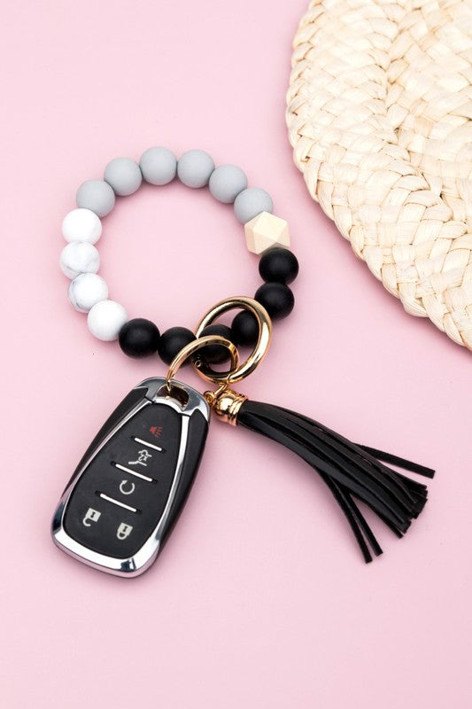 Trendy Silicone Color Block Key Ring Bracelet | Stylish and Functional Accessory