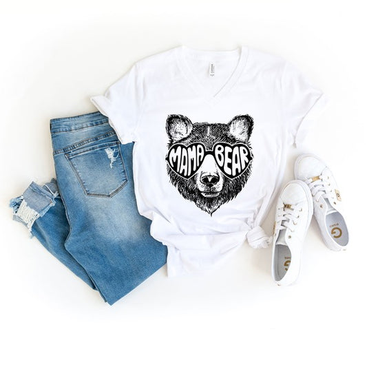 Mama Bear Sunglasses V-Neck Graphic Tee