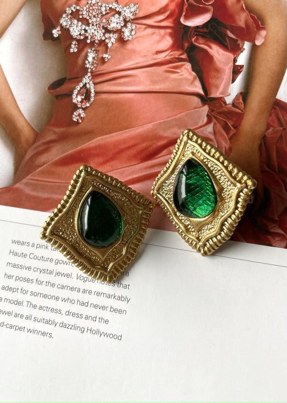 Retro style green glass jelly stud earring