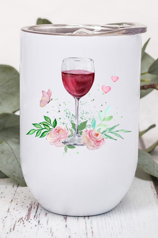 Pretty Wine Glass Butterfly Hearts Wine Tumbler