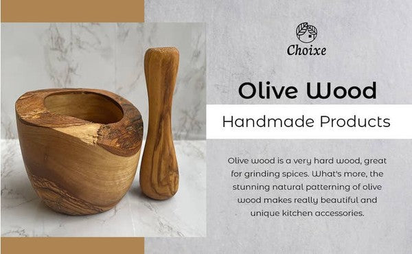 Handmade Olive Wood Rustic Mortar and Pestle