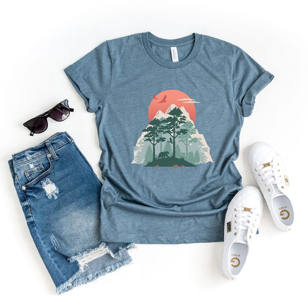Bear In Forest Short Sleeve Graphic Tee