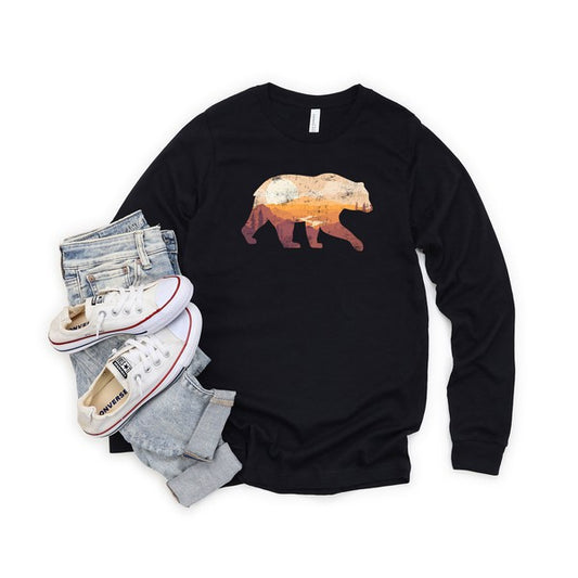 Bear Sunset Valley Long Sleeve Graphic Tee