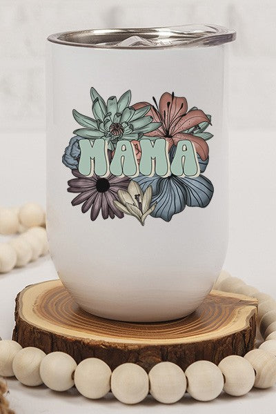 Mother's Day Gift Green Mama Floral Wine Tumbler