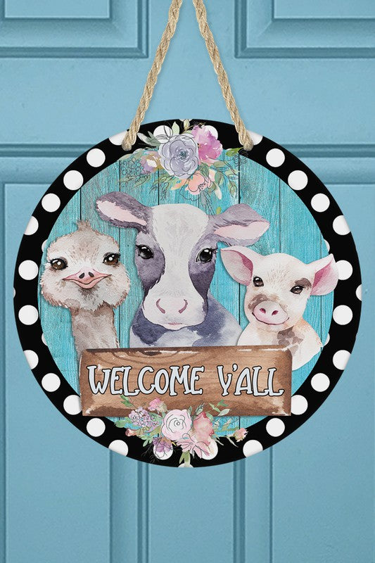 Welcome Yall Farm Animals Door Hanger