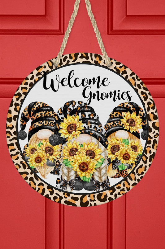 Welcome Gnomies Sunflower Door Hanger
