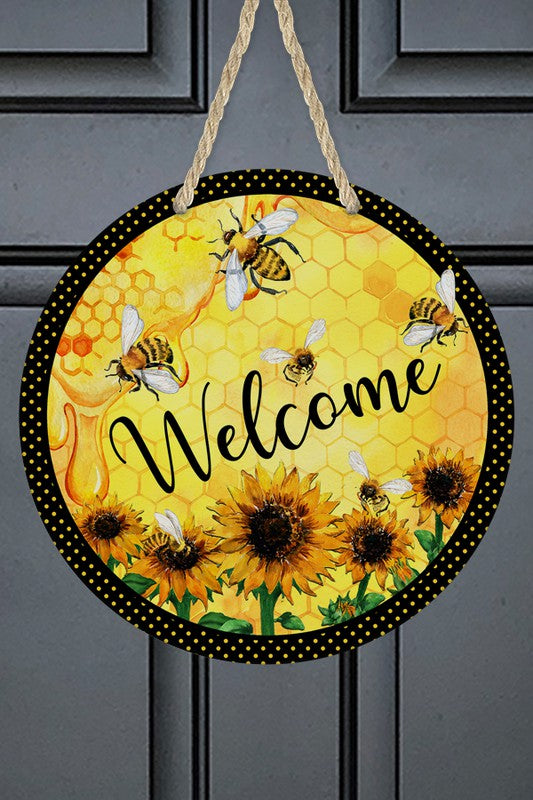 Welcome Bees Sunflowers Door Hanger