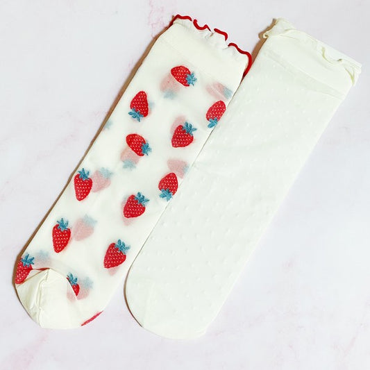 Dots And Strawberries Sheer Socks Set Of 2 Pairs