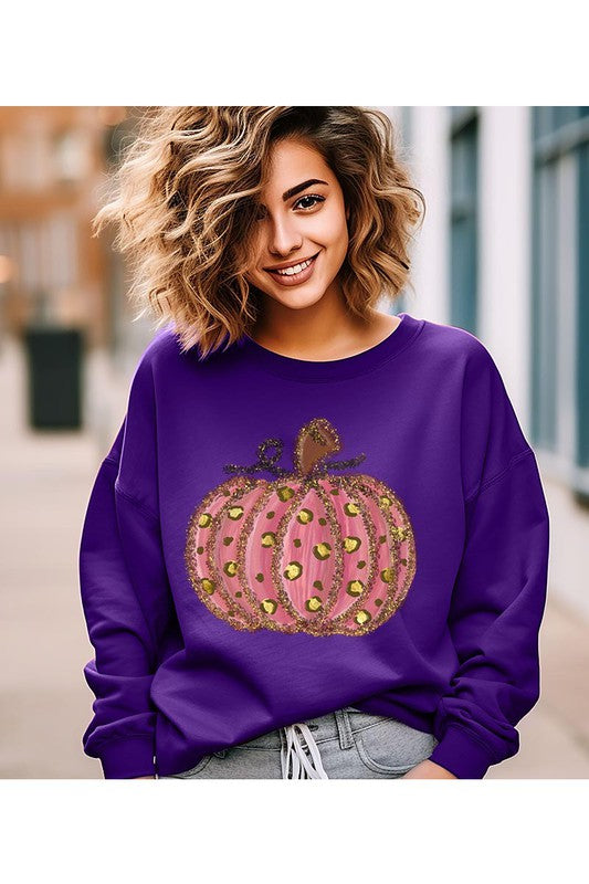 Leopard Pumpkin Thanksgiving Unisex Fleece Sweatshirt