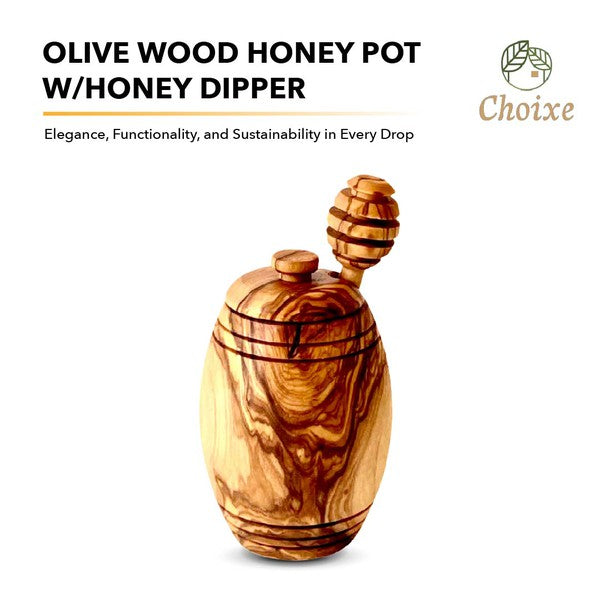 Beautiful Olive Wood Honey Pot w/Honey Dipper