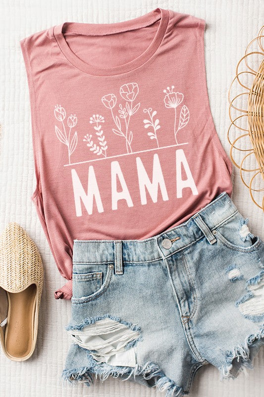 Mother's Day Mama Floral Muscle Tank Top