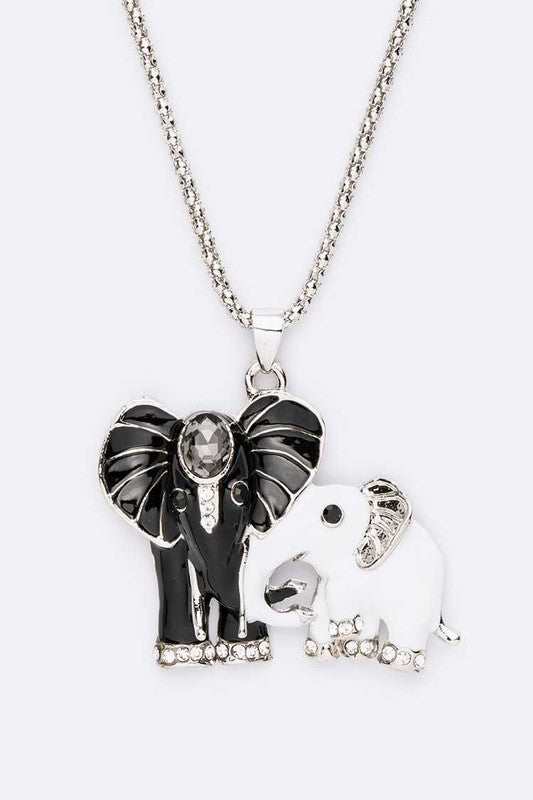 Mother And Child Elephant Pendant Long Necklace
