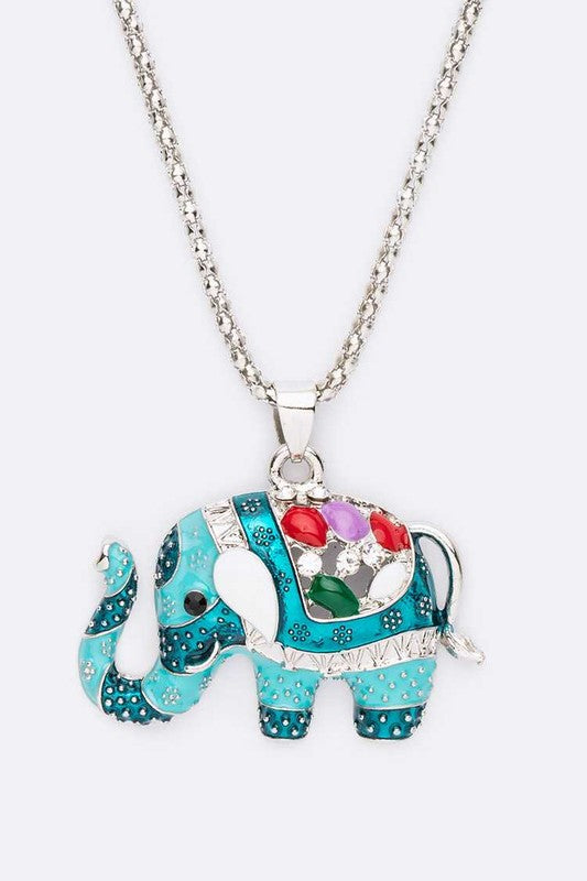 Bejeweled Elephant Pendant Long Necklace