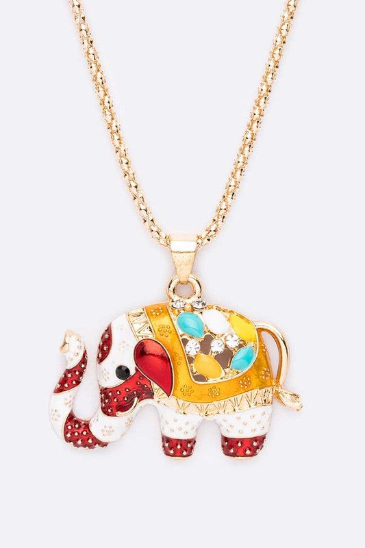 Bejeweled Elephant Pendant Long Necklace