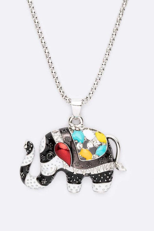 Bejeweled Elephant Pendant Long Necklace