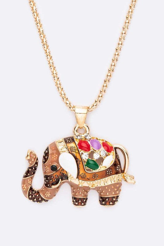 Bejeweled Elephant Pendant Long Necklace