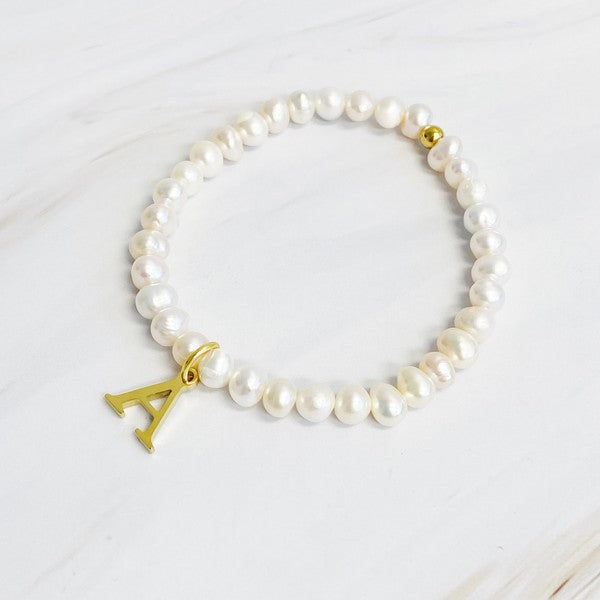 Freshwater Pearl Initial Charm Bracelet