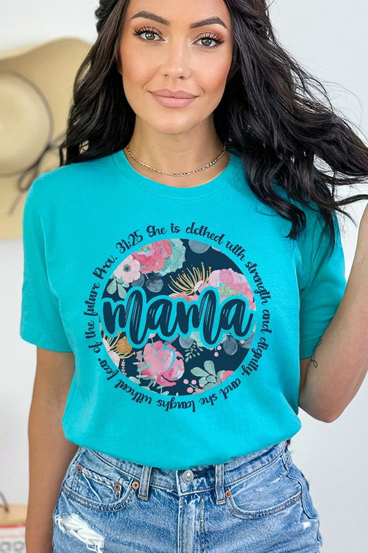 Mother's Day Mama Blue Floral Circle Graphic Tee