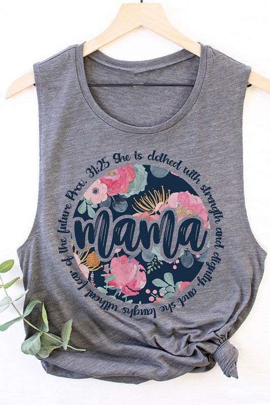 Mother's Day Mama Blue Floral Circle Tank Top