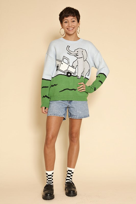 Elephant safari knit sweater