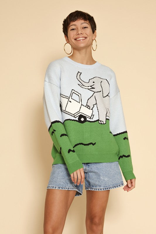 Elephant safari knit sweater