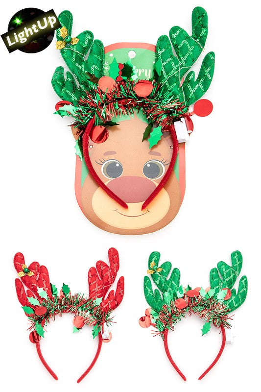 LED Light UP Reindeer Christmas Headband Set