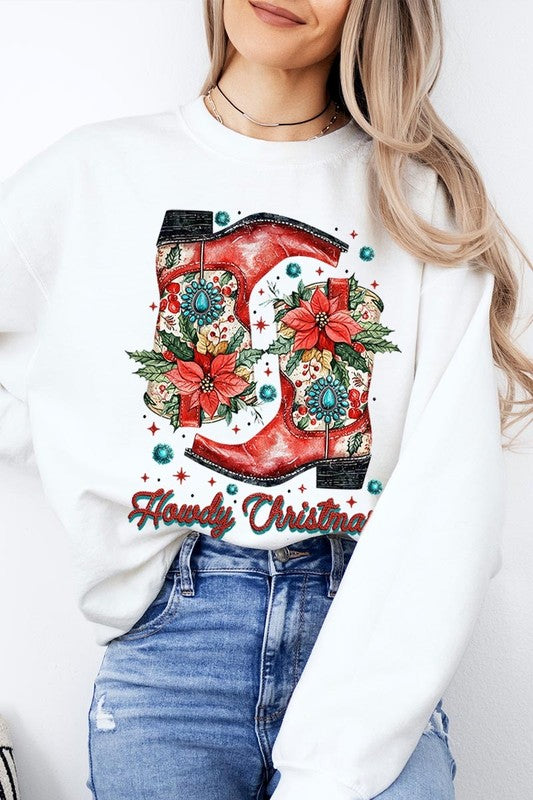 Howdy Christmas Graphic Fleece Sweatshirts