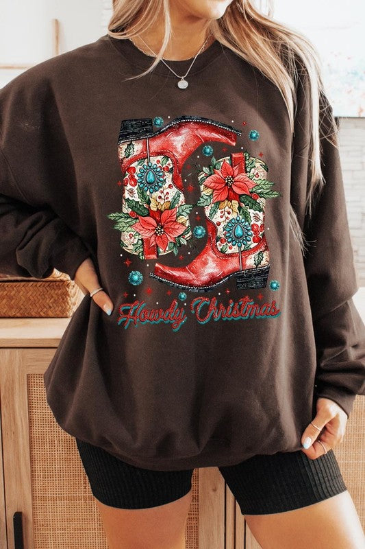 Howdy Christmas Graphic Fleece Sweatshirts