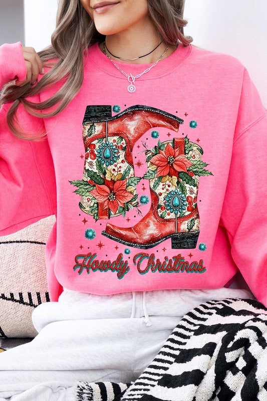 Howdy Christmas Graphic Fleece Sweatshirts