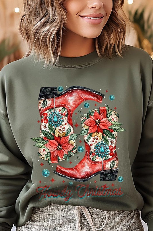 Howdy Christmas Graphic Fleece Sweatshirts