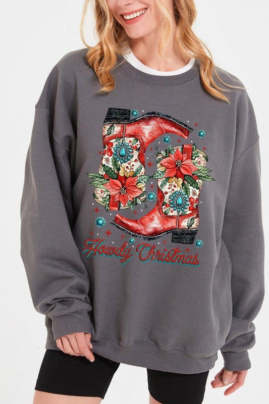 Howdy Christmas Graphic Fleece Sweatshirts