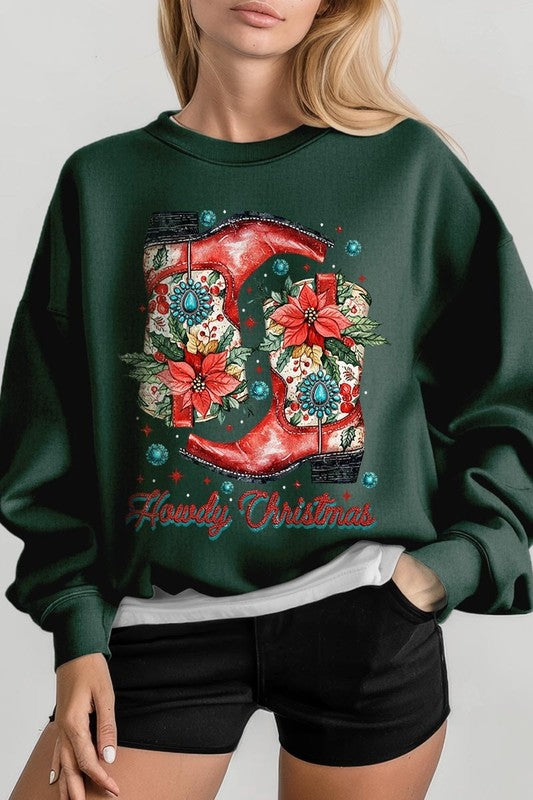 Howdy Christmas Graphic Fleece Sweatshirts