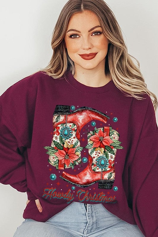 Howdy Christmas Graphic Fleece Sweatshirts