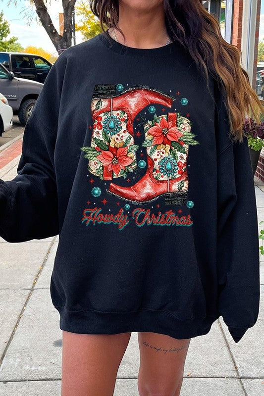 Howdy Christmas Graphic Fleece Sweatshirts