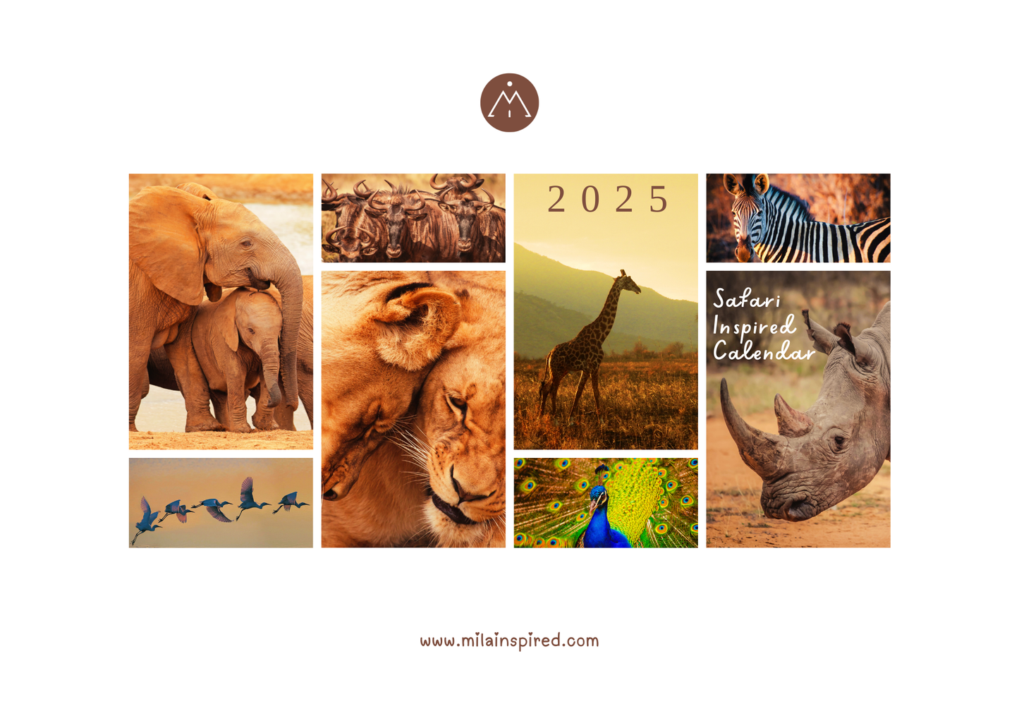 Digital 2025 Calendar with African Safari-Inspired Images - Stunning African Wildlife with Inspiring Sayings