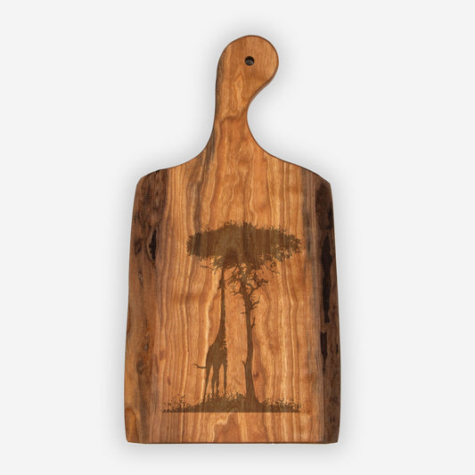 Giraffe with Acacia Tree Live Edge Artisan Wood Serving Board