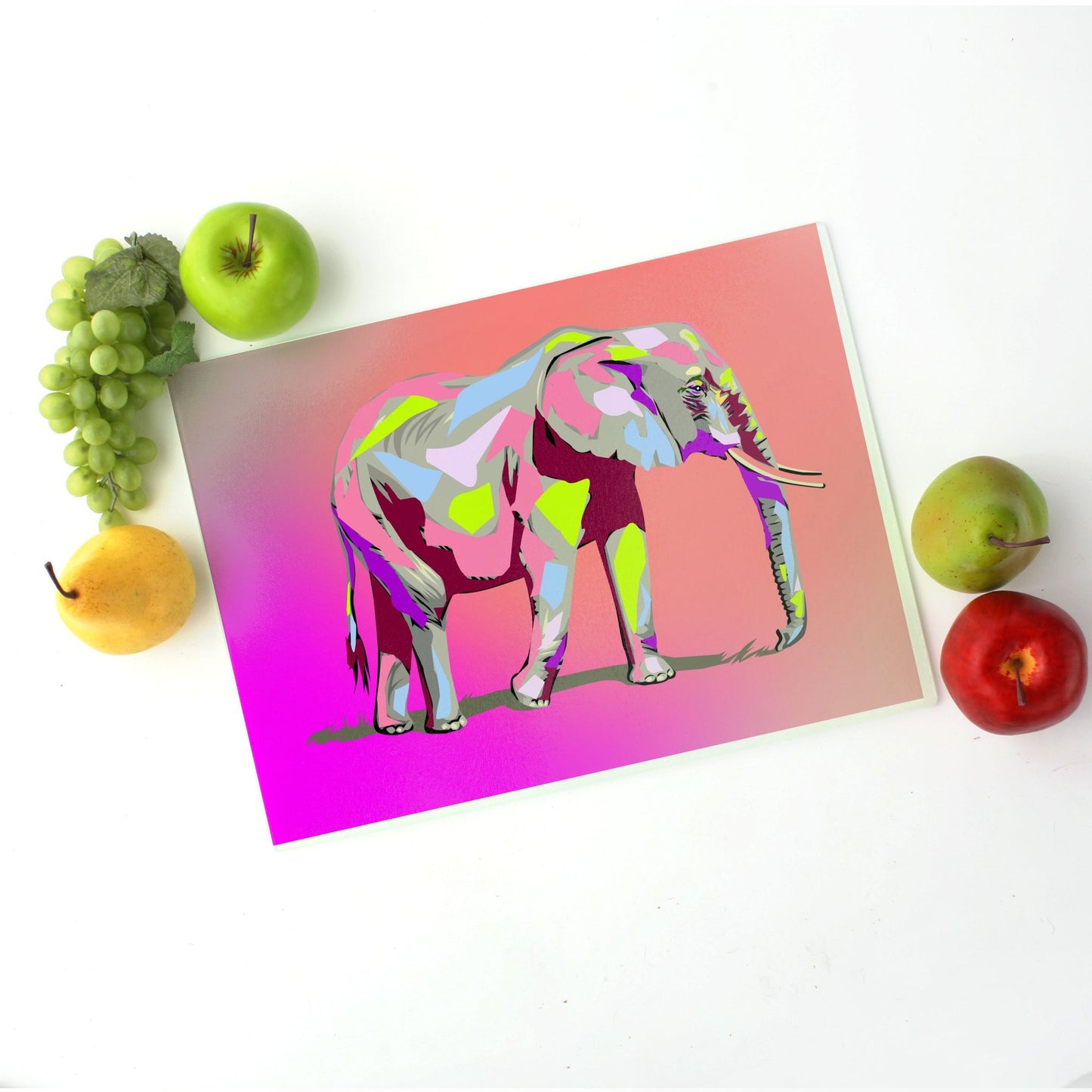 Colorful Elephant Glass Cutting Board | African Elephant Kitchen Decor | Purple Pink Elephant Art | Safari Home Decor | Unique Wildlife Gift