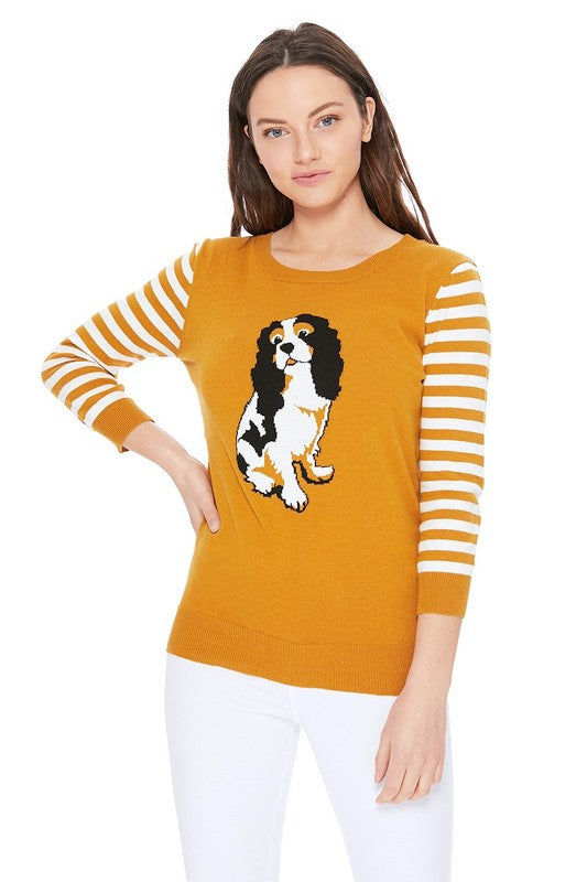 Cute Dog Animal Jacquard 12gg Pullover Sweater