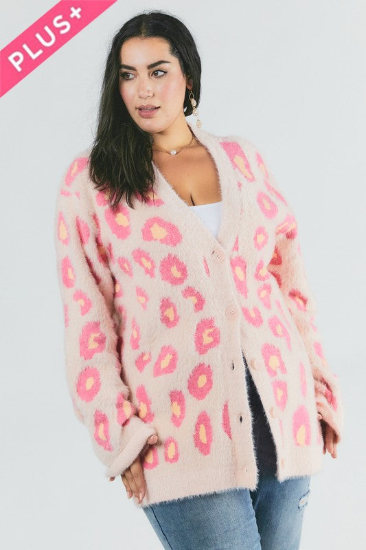 Plus Animal Printed Long Sleeve Cardigan