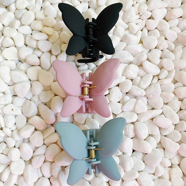 Colorful Matte Trio of Butterflies Hair Claw Set