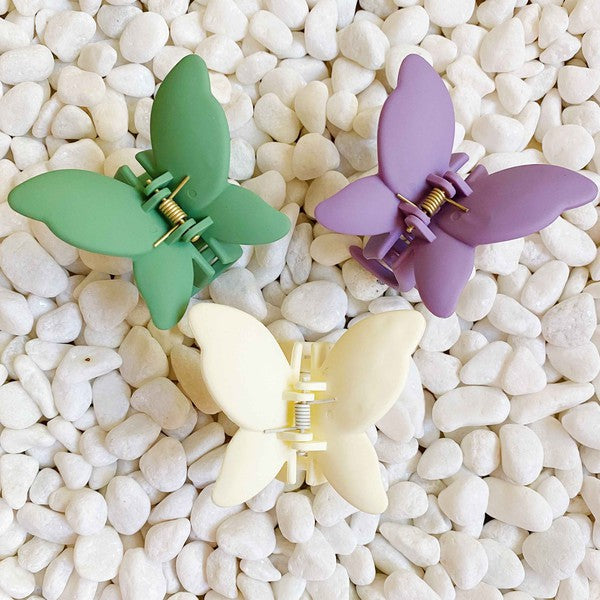 Colorful Matte Trio of Butterflies Hair Claw Set