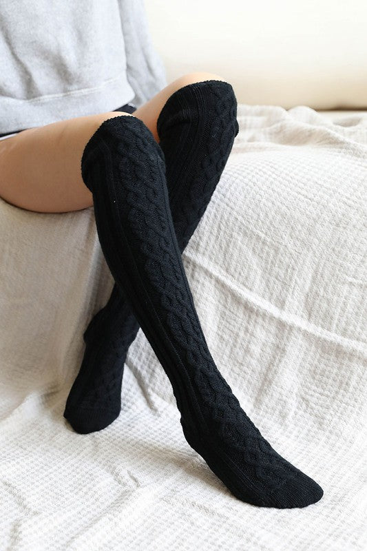 Knee High Cable Knit Socks - Various Colors