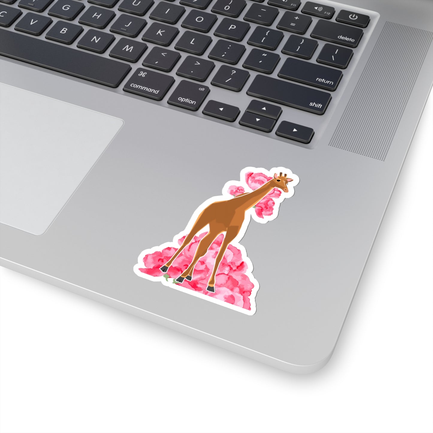 Spotless Baby Giraffe with Flower Background Kiss-Cut Stickers